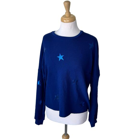 Michael Lauren Star Foil Travis Crop Pullover Color: Deep Blue Size SMALL - Picture 8 of 14
